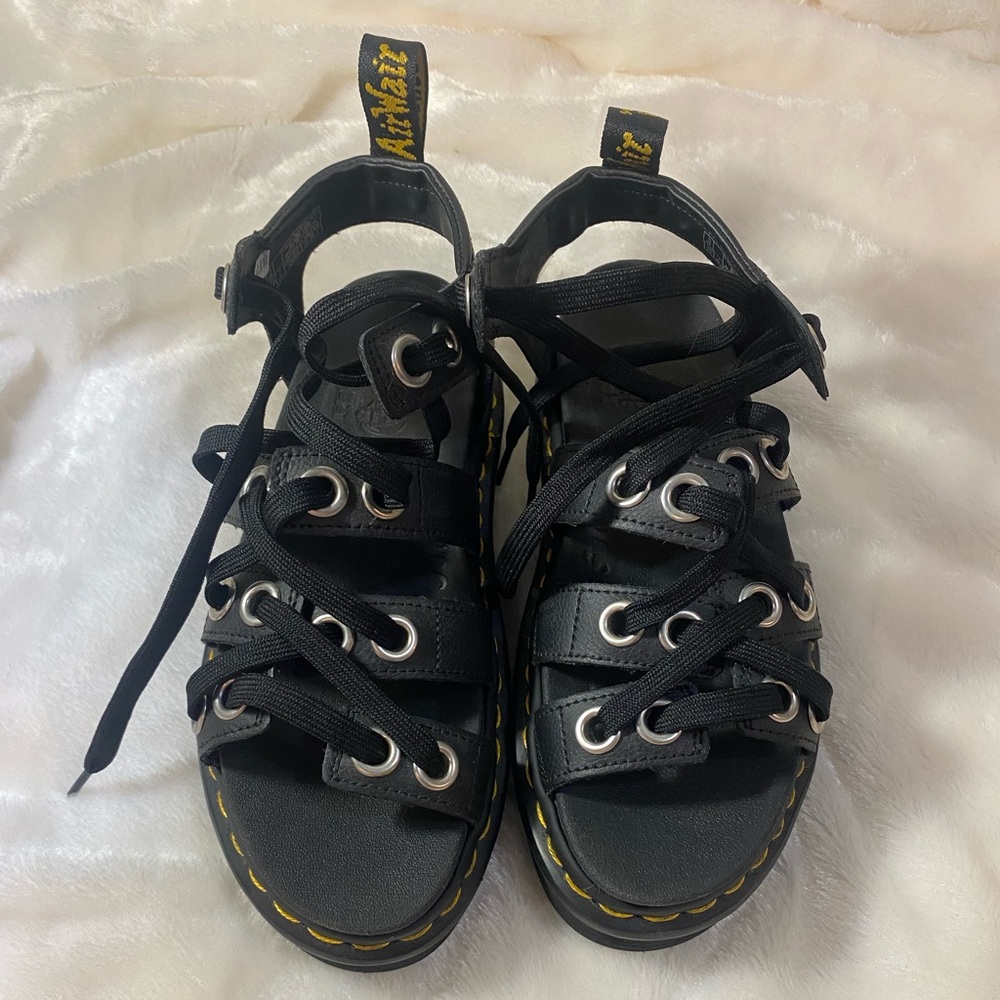 DR. Martens Black Blaire Hardware Leather Strappy Sandals